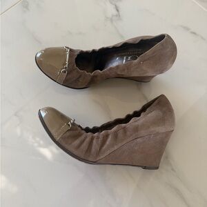 AGL Attilio Guisti Leombruni Suede and Patent Cap Toe Wedge Pumps - 8.5